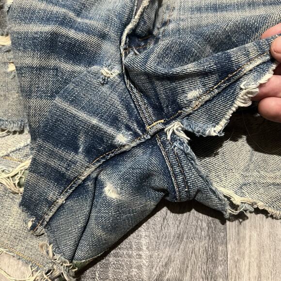VTbiG Levis Patchwork Denim Shorts 1960s Big E Hippie Cut Off Jean Shorts 31 - Picture 8 of 9